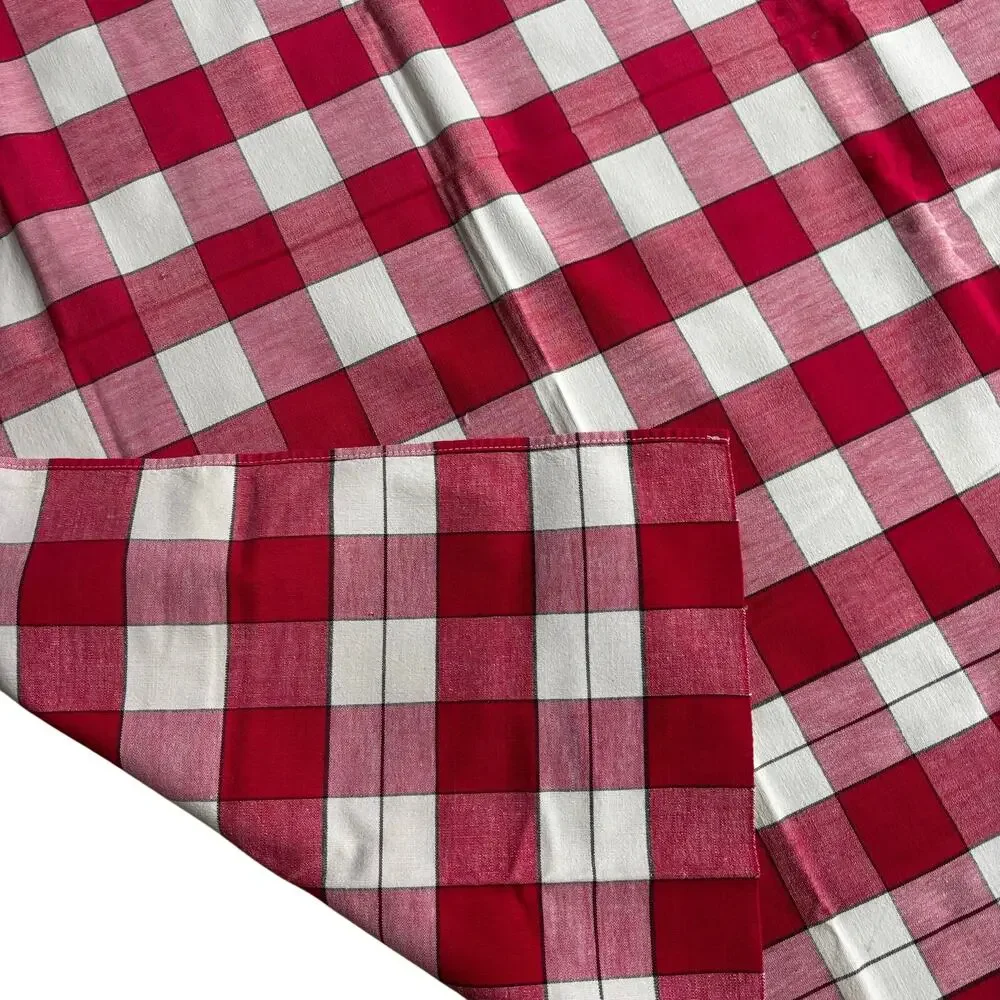 Vintage Tablecloth red & white plaid table topper homespun farmhouse FLAWS